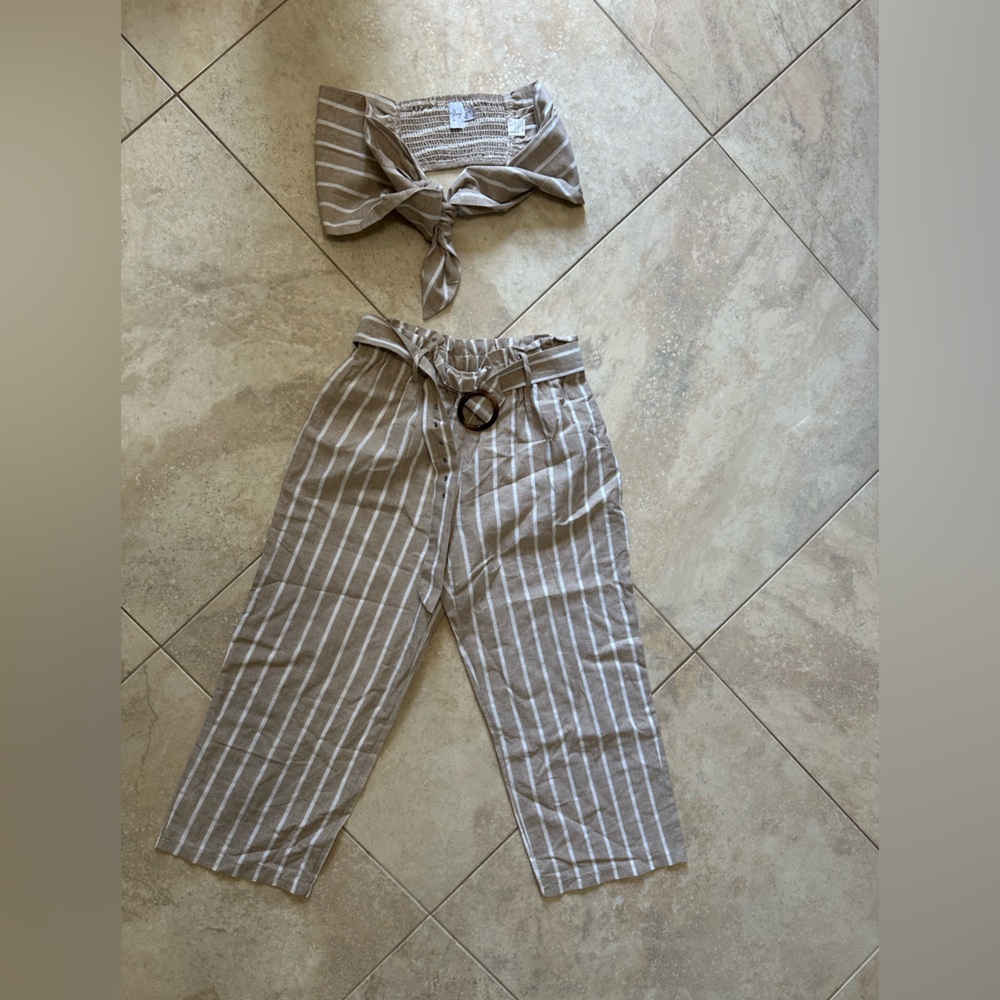 Tan/Cream Oh Polly co ordinate- linen blend US size 8